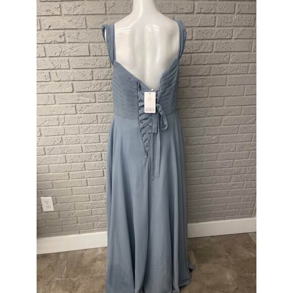 Happy Wedding Blue Pleated Lace-Up Back Bridesmaid Gown Size 12 - Picture 3 of 16